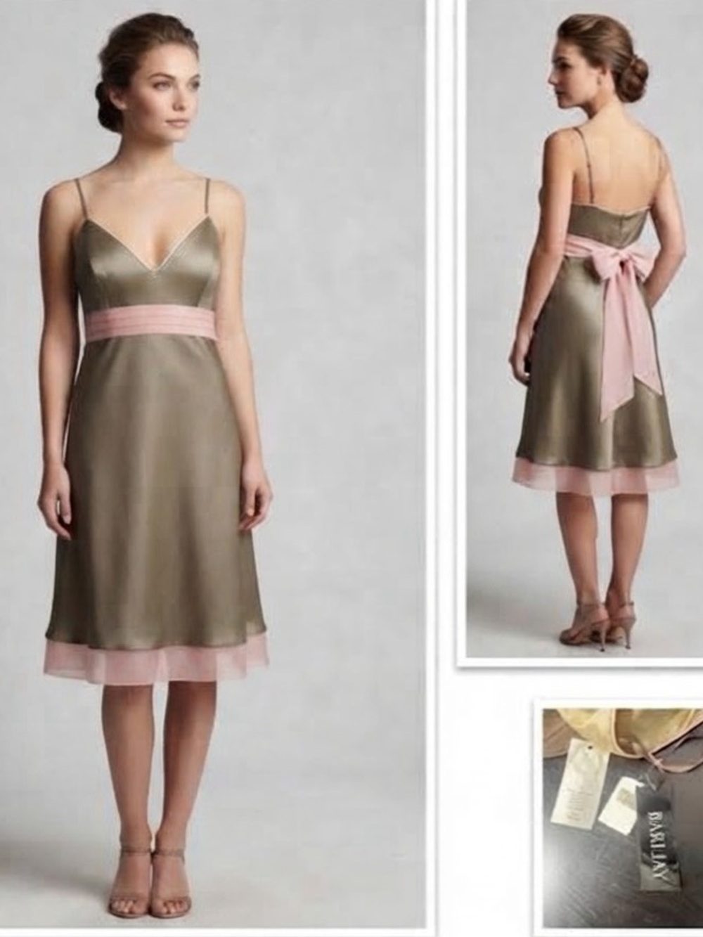 Bari Jay Nordstrom Bridesmaid Prom Formal Dress Taupe Pink Satin Size 16 NWT